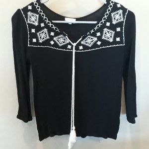 Black w/ White Embroidered Top